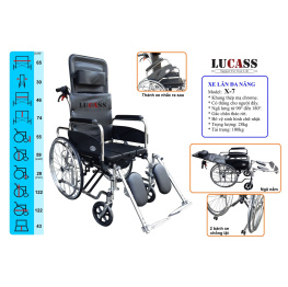 Xe Lăn Lucass X7A – Xe Lăn Bô Vệ Sinh, Ngả Lưng, Nâng Chân
